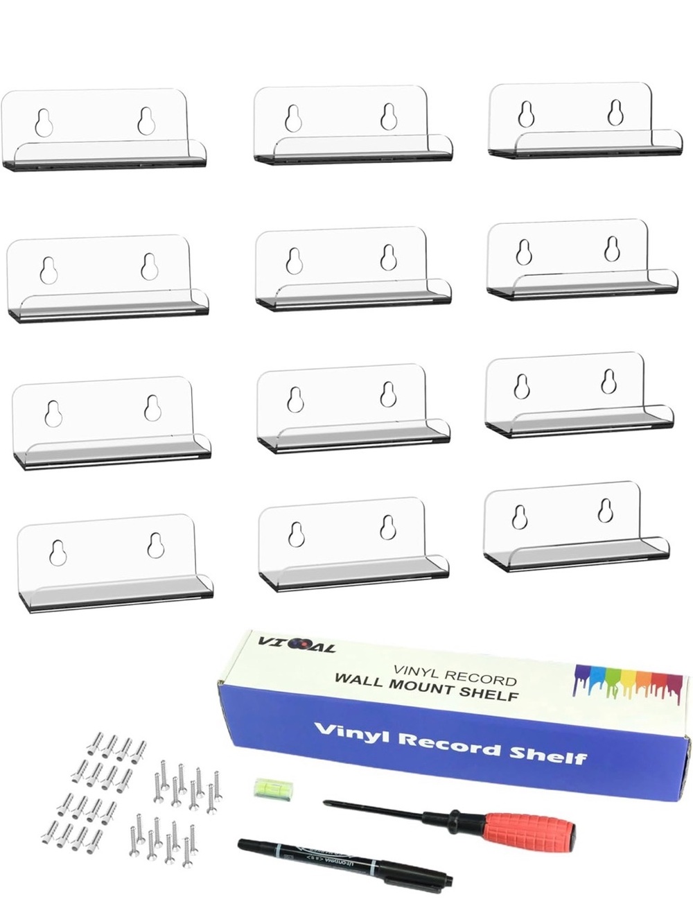 Clear Vinyl Record Wall Mount Shelf - 12 Pack